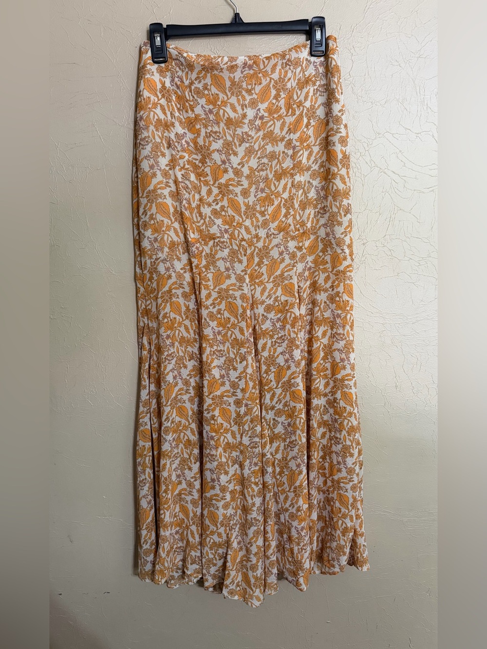NWT Free People Mustard and Cream Botanical Maxi Skirt SZ 4